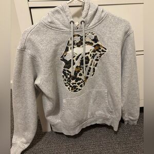 Rolling Stones Leopard Print Tongue Graphic Hoodie